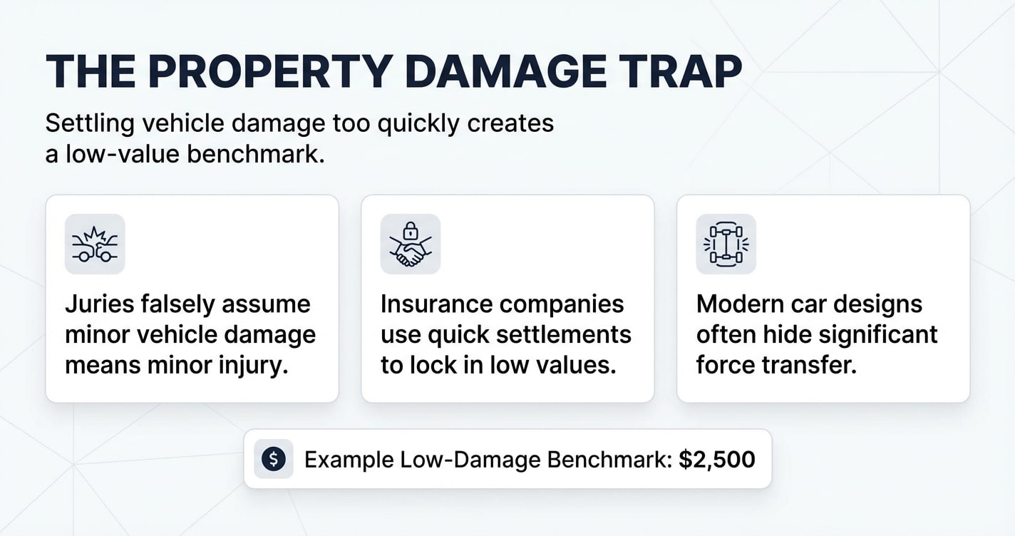 The Property Damage Trap: How Settling Your Car Damage Claim Too Fast Can Hurt Your Injury Case