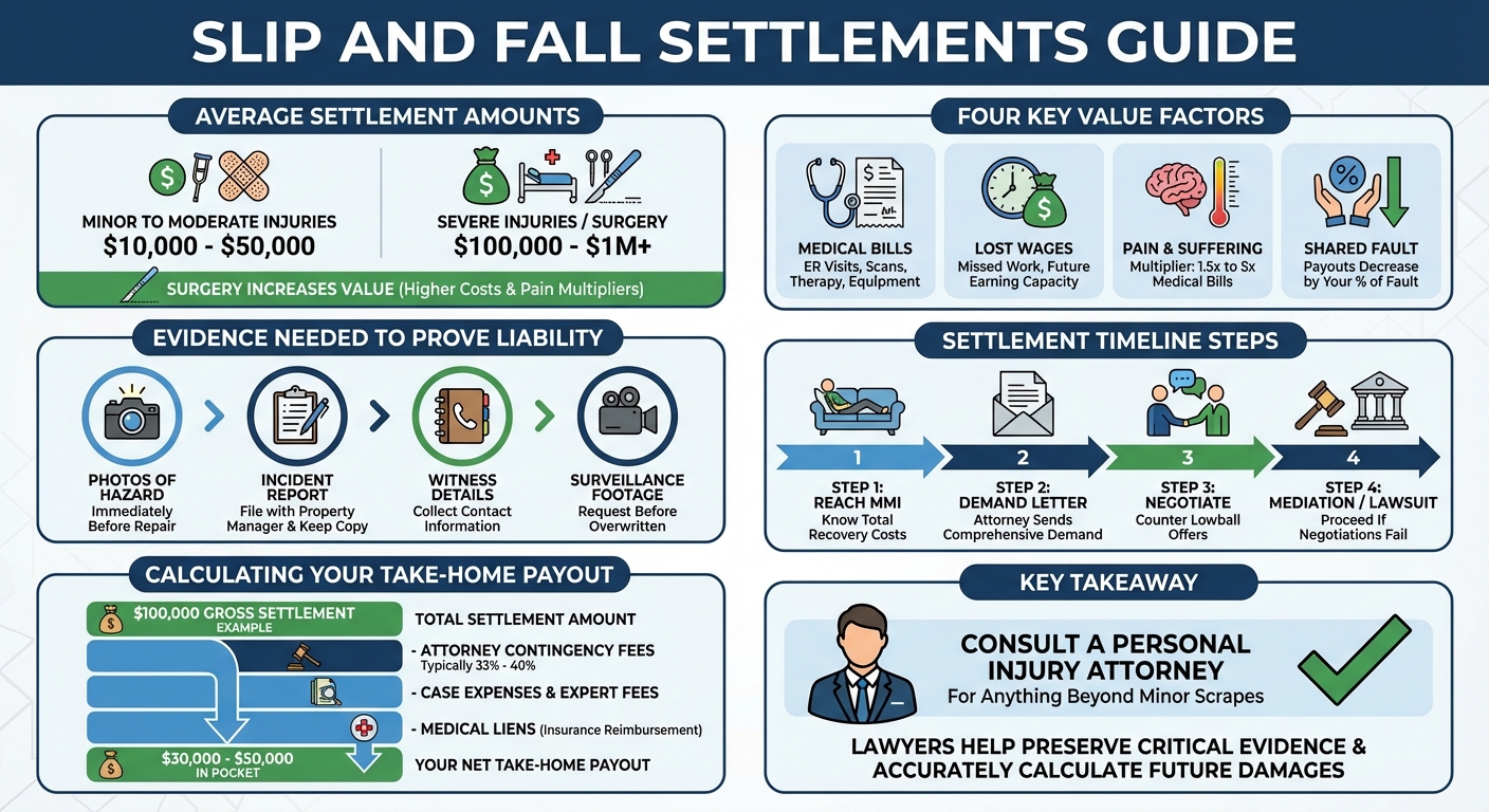 Slip and Fall Settlement Amounts: Average Payouts & Guide