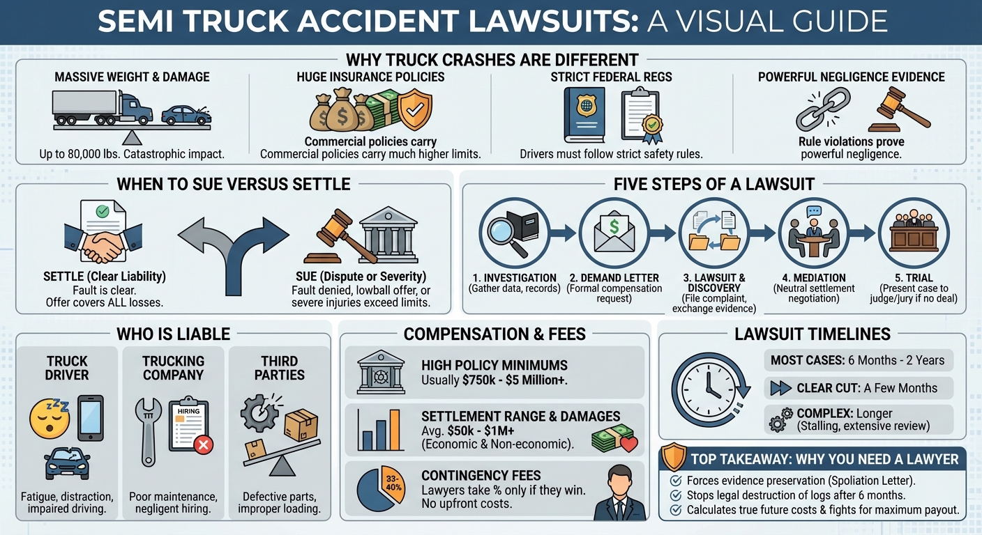 Semi Truck Accident Lawsuit: Process, Settlements & Timeline