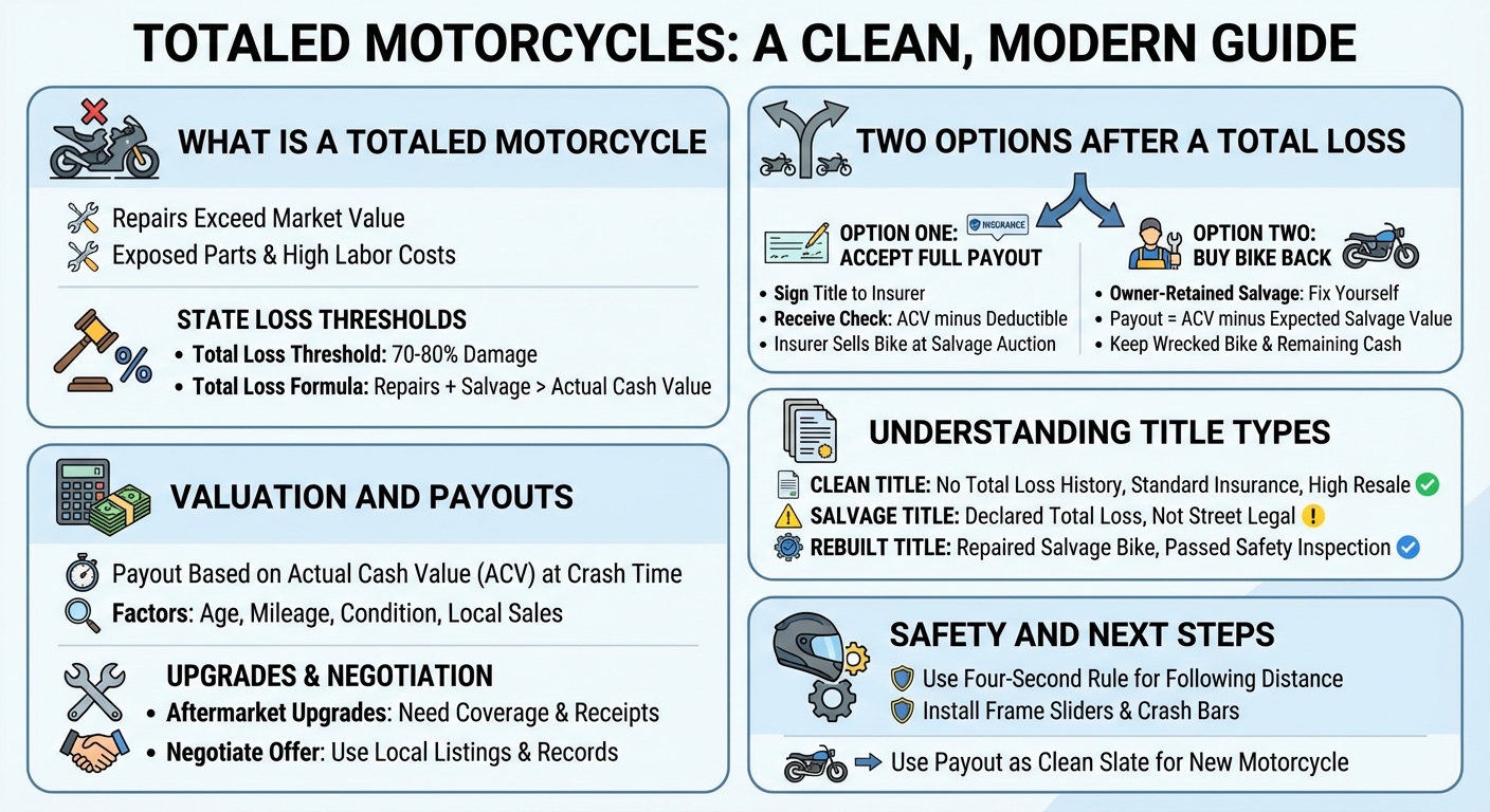 Totaled Motorcycle: Insurance Payouts, Salvage Titles & Next Steps