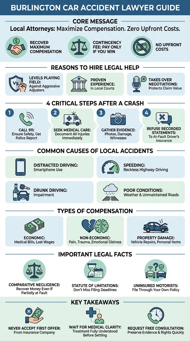 Burlington Car Accident Lawyer | Free Consultation & No Fees