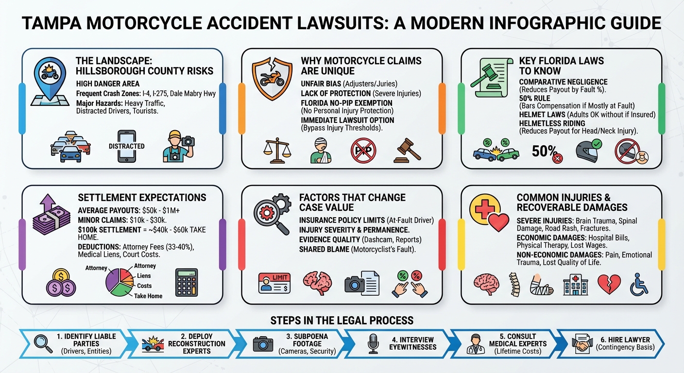 Tampa Motorcycle Accident Lawsuits: Settlements & Claims