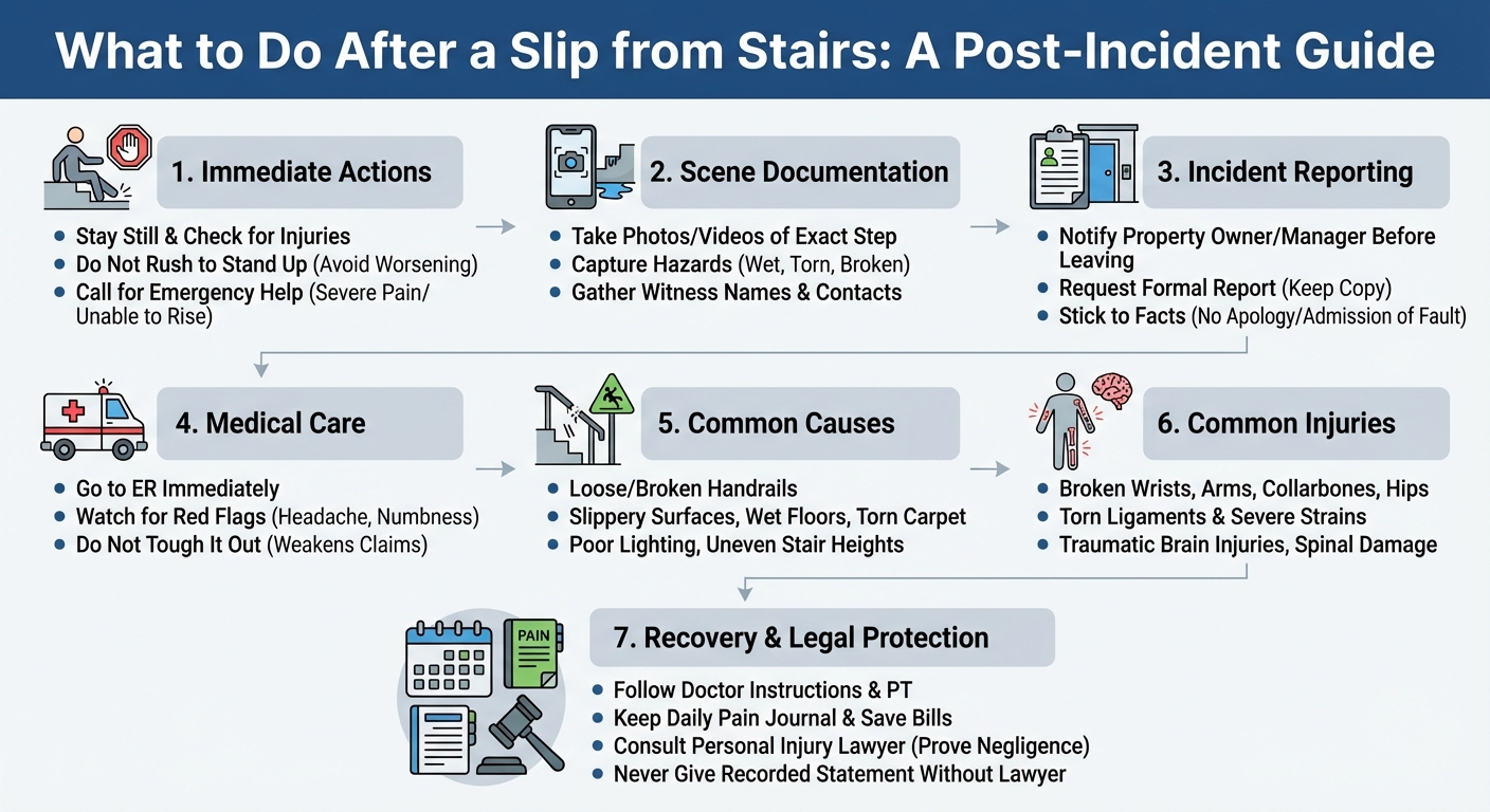What to Do After a Slip From Stairs: Injuries & Legal Guide