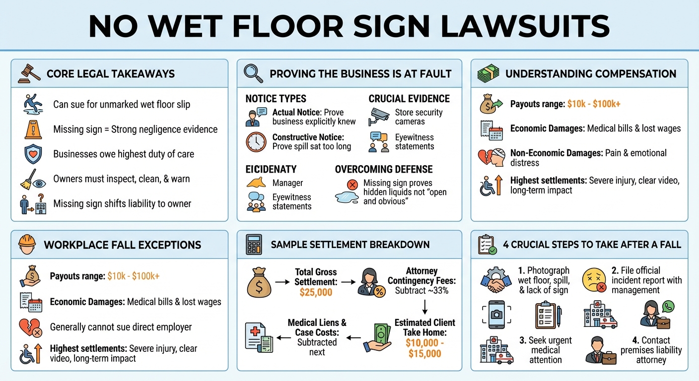 No Wet Floor Sign Lawsuit: Can You Sue for a Slip & Fall?