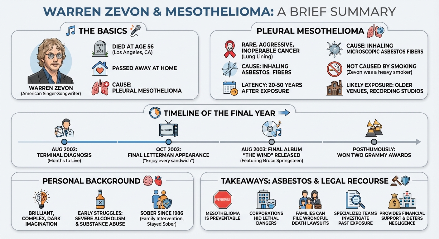 Warren Zevon Cause of Death: Mesothelioma & Asbestos Link